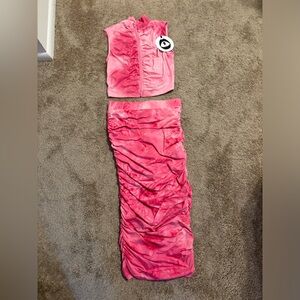 NEW Women’s Pink Two Piece Ruched Ombré Skirt Set Sz S!